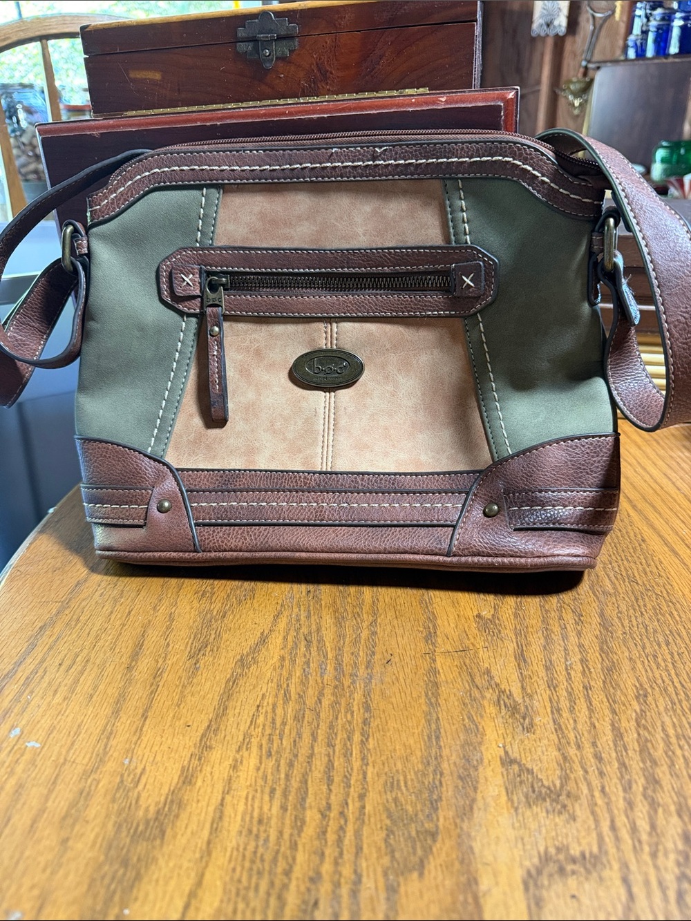 b.o.c. Olive, Tan and Brown Panel Crossbody Bag